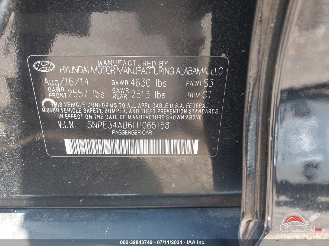 5NPE34AB6FH065158 2015 HYUNDAI SONATA photo no. 9