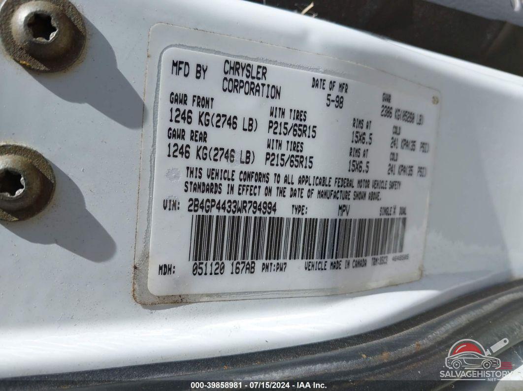 2B4GP4433WR794994 1998 DODGE GRAND CARAVAN photo no. 9