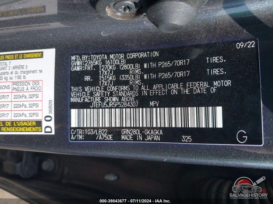 JTEFU5JR5P5284307 2023 TOYOTA 4RUNNER photo no. 9