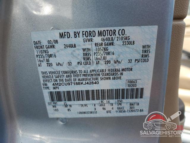 4M2CU97188KJ42840 2008 MERCURY MARINER photo no. 13