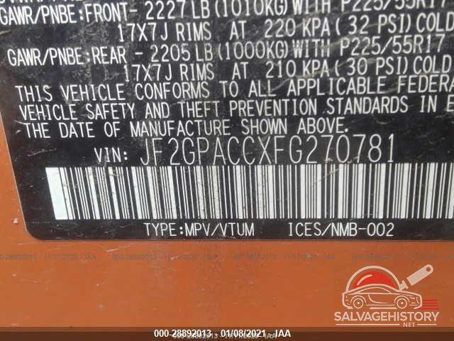 JF2GPACCXFG270781 2015 SUBARU XV CROSSTREK photo no. 9