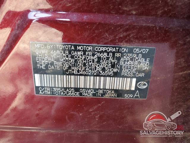 JTHBJ46G272136595 2007 LEXUS ES350 photo no. 12