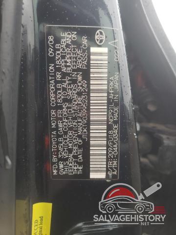 JTDKT903995231249 2009 TOYOTA YARIS photo no. 12