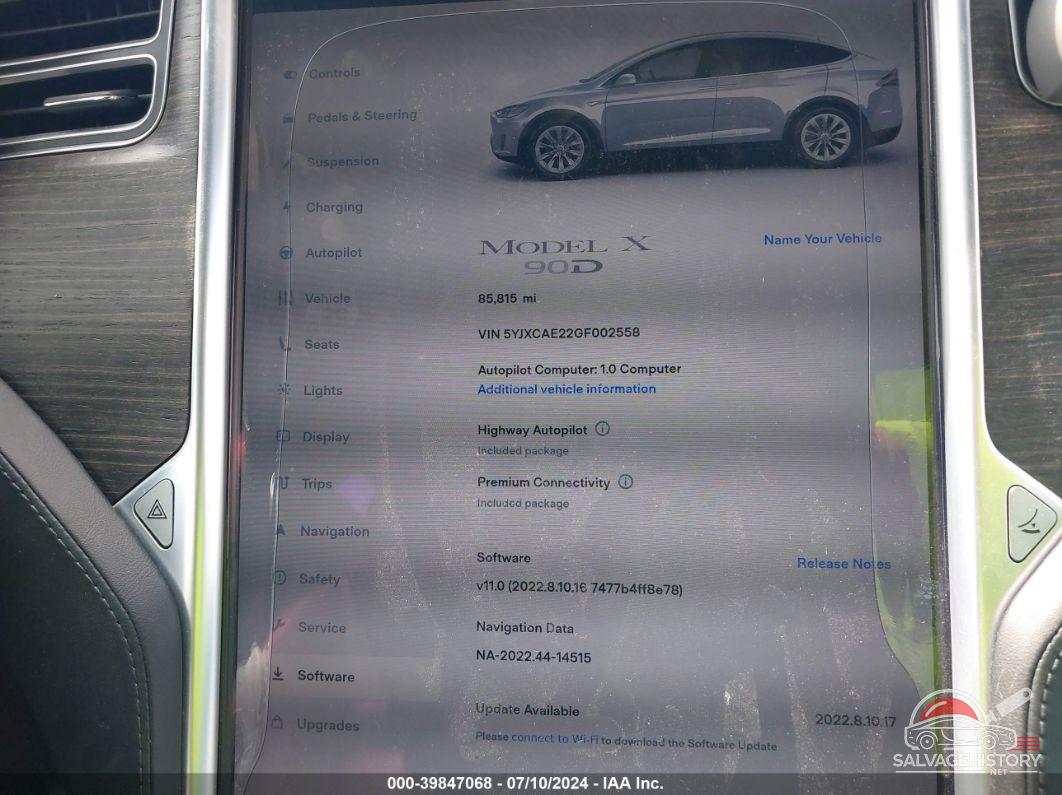 5YJXCAE22GF002558 2016 TESLA MODEL X photo no. 7