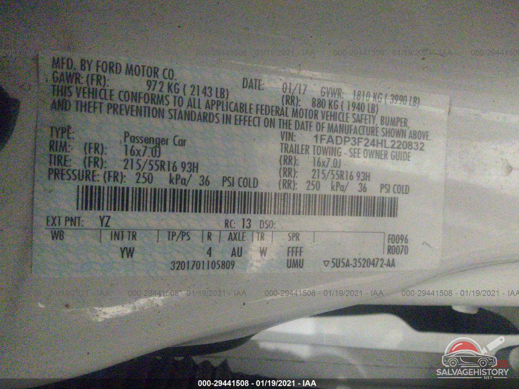 1FADP3F24HL220832 2017 FORD FOCUS photo no. 9