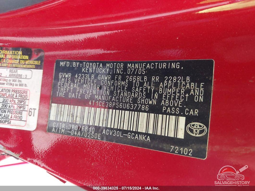 4T1CE38P56U637786 2006 TOYOTA CAMRY SOLARA photo no. 9