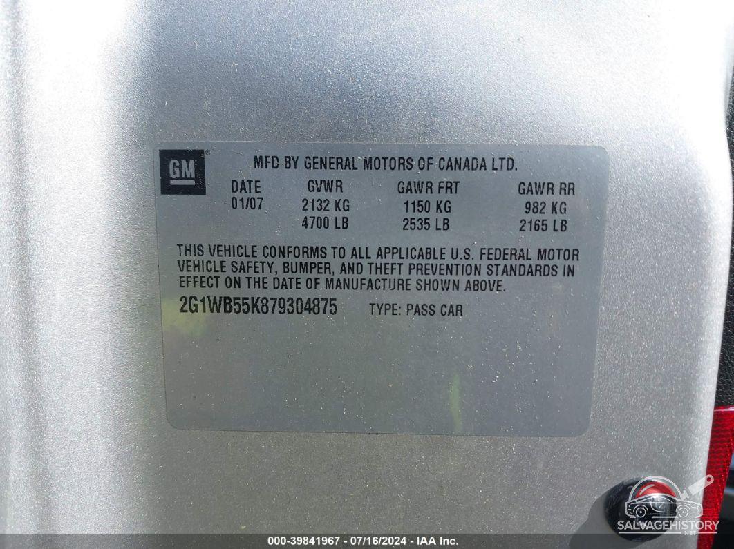 2G1WB55K879304875 2007 CHEVROLET IMPALA photo no. 9