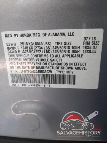 5FNYF5H30JB033029 2018 HONDA PILOT photo no. 13