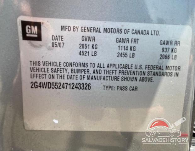 2G4WD552471243326 2007 BUICK LACROSSE photo no. 10