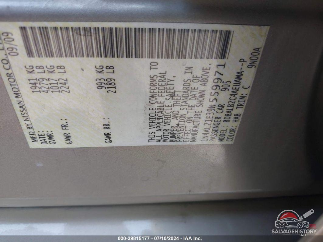 1N4AL21E39N559971 2009 NISSAN ALTIMA photo no. 9