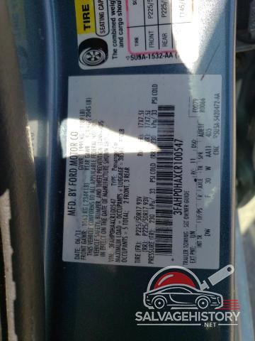 3FAHP0HAXCR100547 2012 FORD FUSION photo no. 12
