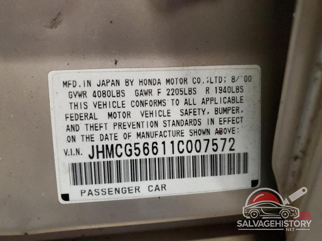 JHMCG56611C007572 2001 HONDA ACCORD photo no. 14