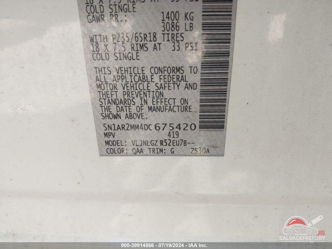 5N1AR2MM4DC675420 2013 NISSAN PATHFINDER photo no. 9