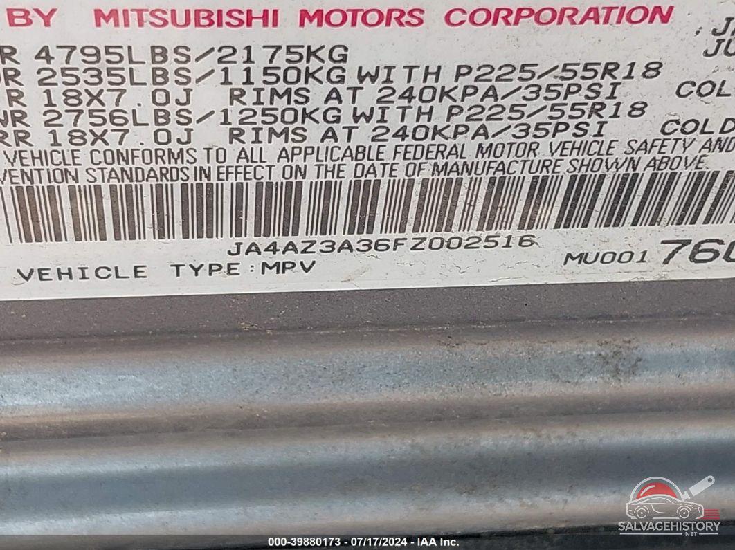 JA4AZ3A36FZ002516 2015 MITSUBISHI OUTLANDER photo no. 9