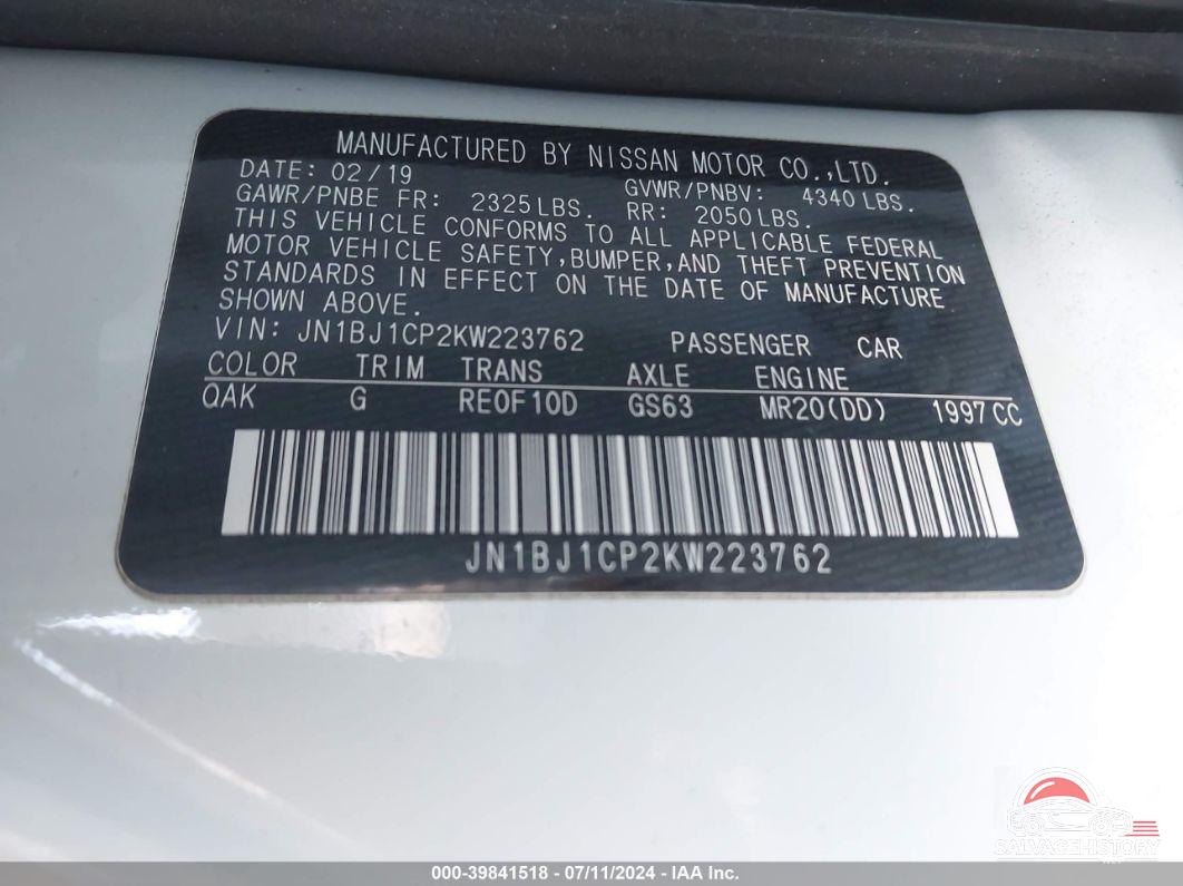 JN1BJ1CP2KW223762 2019 NISSAN ROGUE SPORT photo no. 9