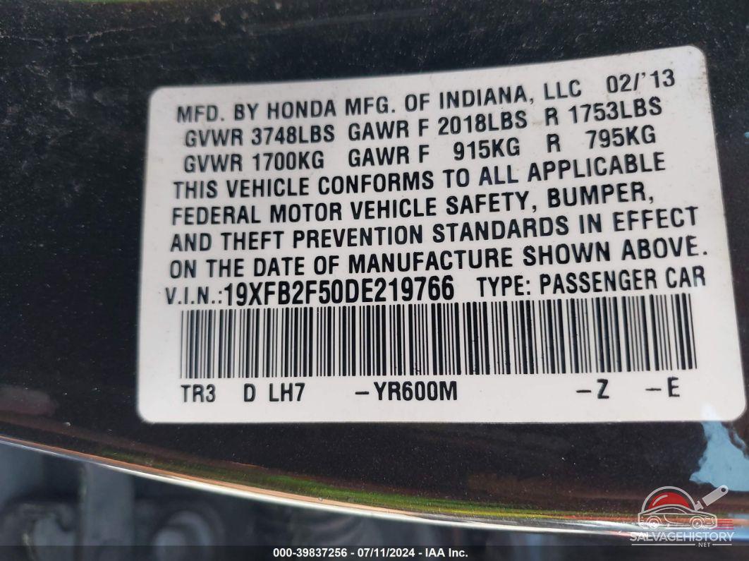 19XFB2F50DE219766 2013 HONDA CIVIC photo no. 9