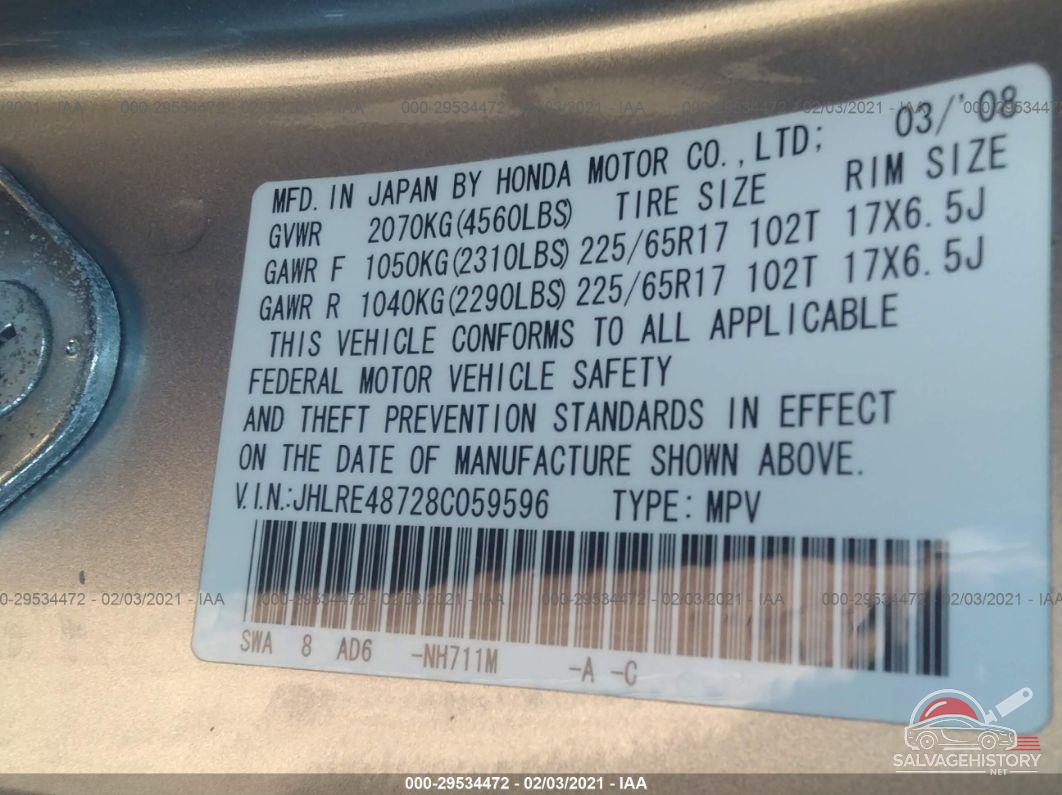 JHLRE48728C059596 2008 HONDA CR-V photo no. 9