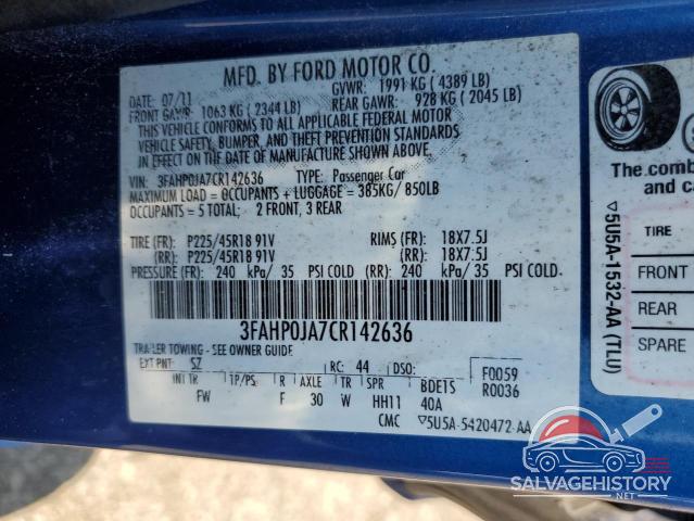 3FAHP0JA7CR142636 2012 FORD FUSION photo no. 12