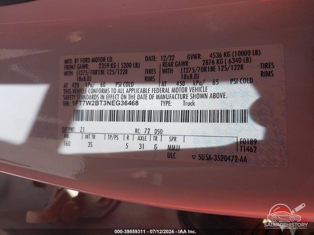 1FT7W2BT3NEG36468 2022 FORD F250 photo no. 9
