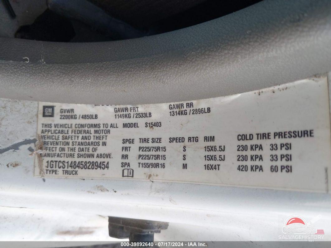 1GTCS148458289454 2005 GMC CANYON photo no. 9