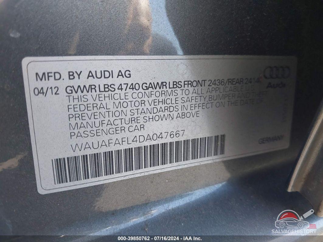 WAUAFAFL4DA047667 2013 AUDI A4 photo no. 9