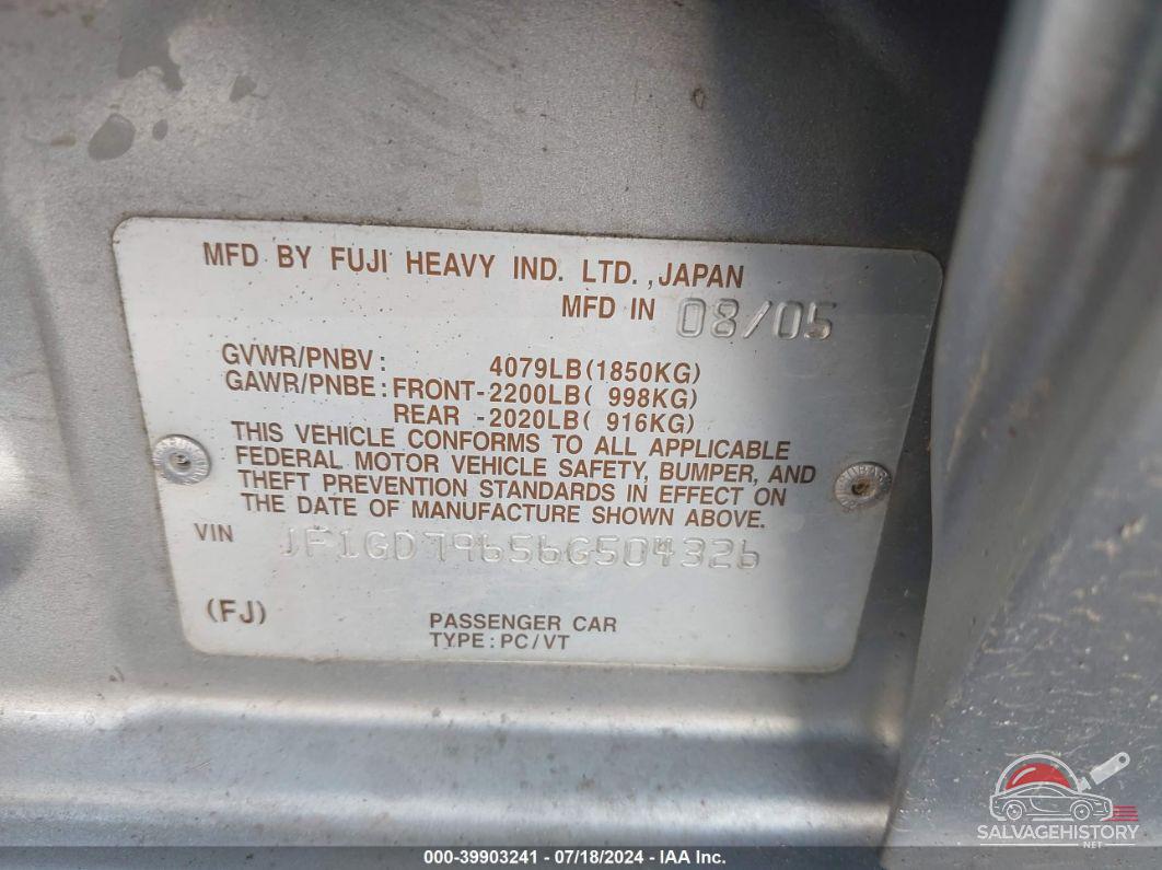 JF1GD79656G504326 2006 SUBARU IMPREZA photo no. 9