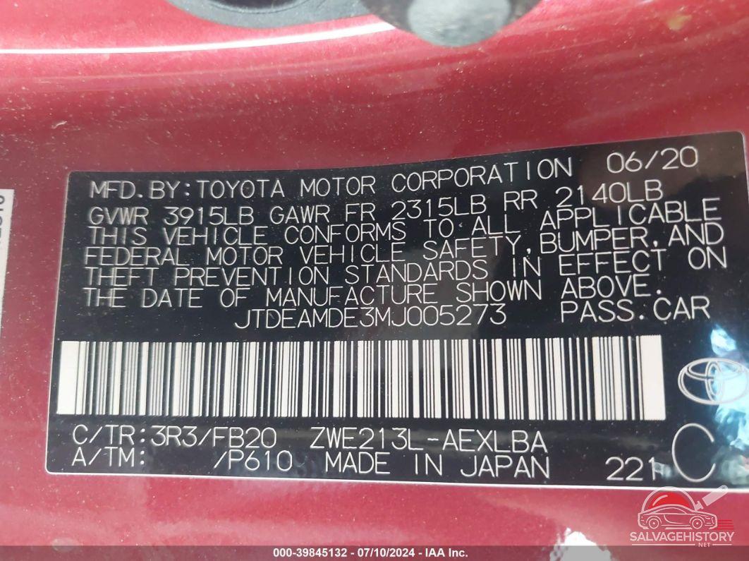 JTDEAMDE3MJ005273 2021 TOYOTA COROLLA photo no. 9