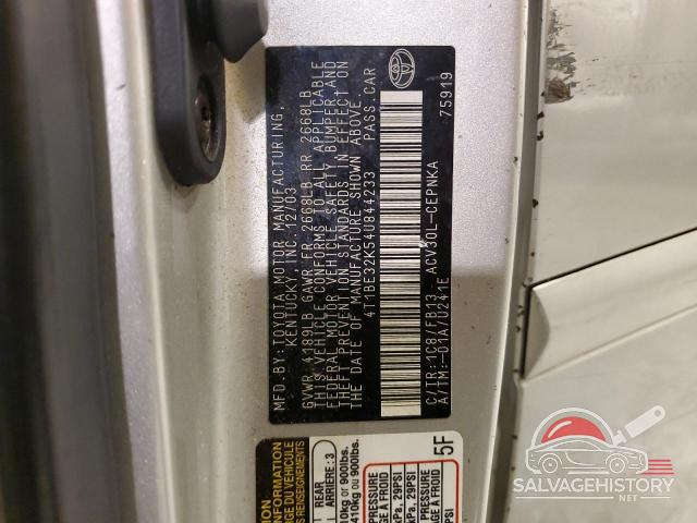 4T1BE32K54U844233 2004 TOYOTA CAMRY photo no. 12