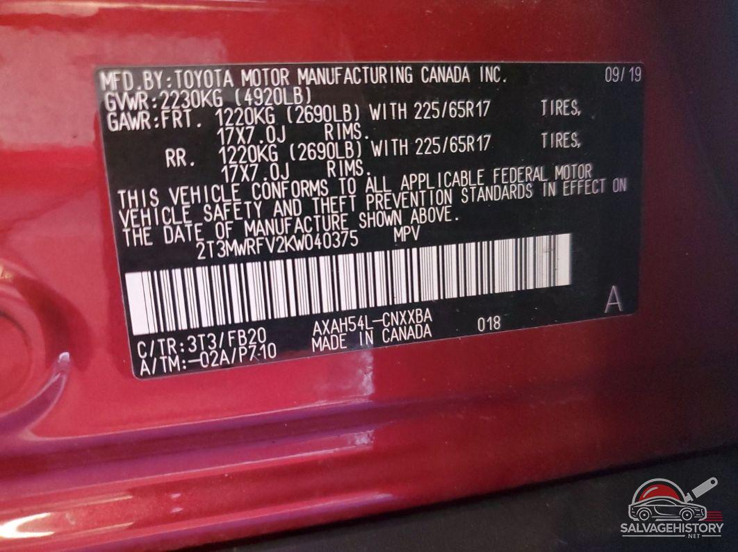 2T3MWRFV2KW040375 2019 TOYOTA RAV4 photo no. 3