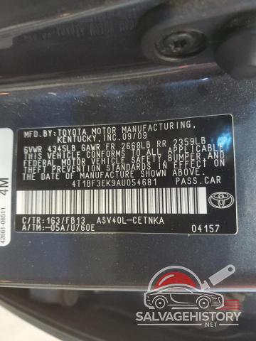 4T1BF3EK9AU054681 2010 TOYOTA CAMRY photo no. 12