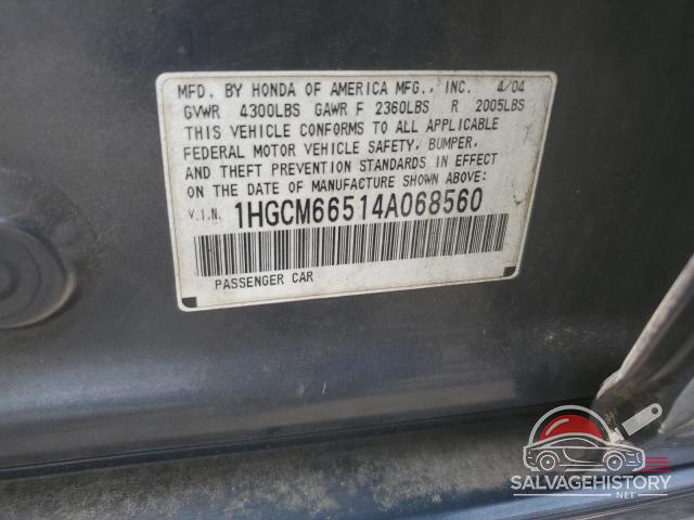 1HGCM66514A068560 2004 HONDA ACCORD photo no. 12