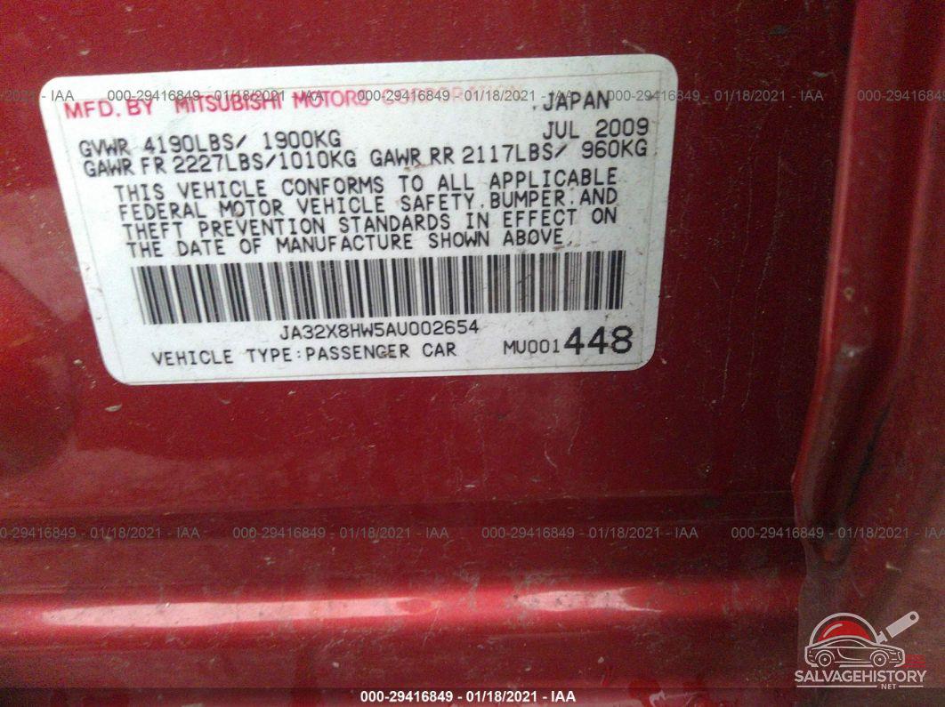 JA32X8HW5AU002654 2010 MITSUBISHI LANCER photo no. 9