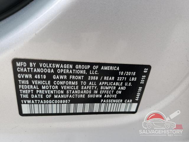 1VWAT7A30GC008957 2016 VOLKSWAGEN PASSAT photo no. 12