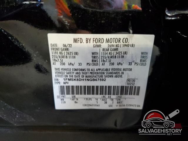 1FMSK8DH1NGB67592 2022 FORD EXPLORER photo no. 13