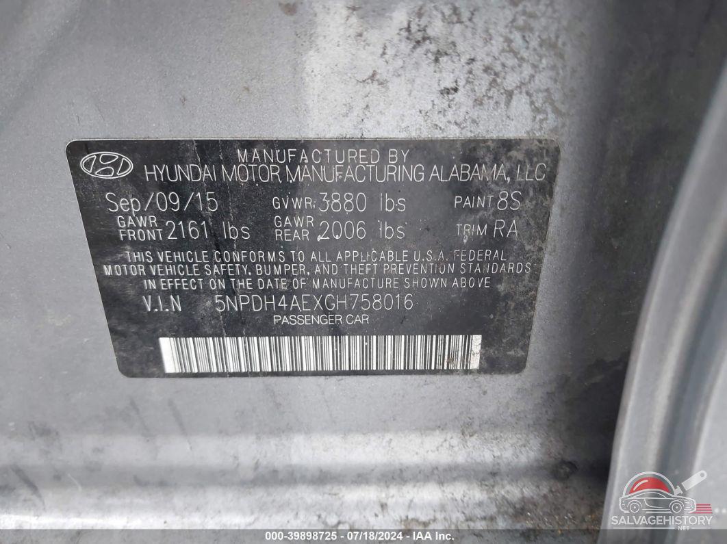 5NPDH4AEXGH758016 2016 HYUNDAI ELANTRA photo no. 9