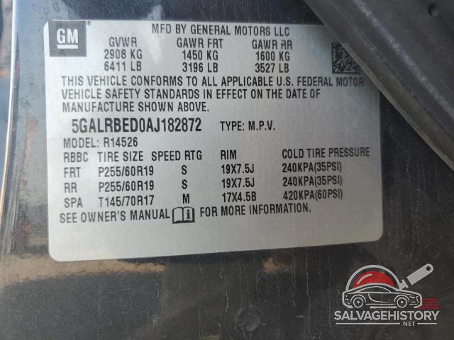 5GALRBED0AJ182872 2010 BUICK ENCLAVE photo no. 13