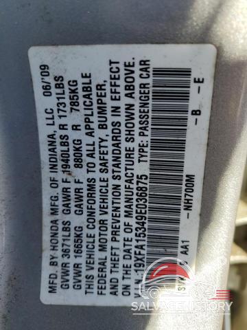 19XFA15349E036875 2009 HONDA CIVIC photo no. 12