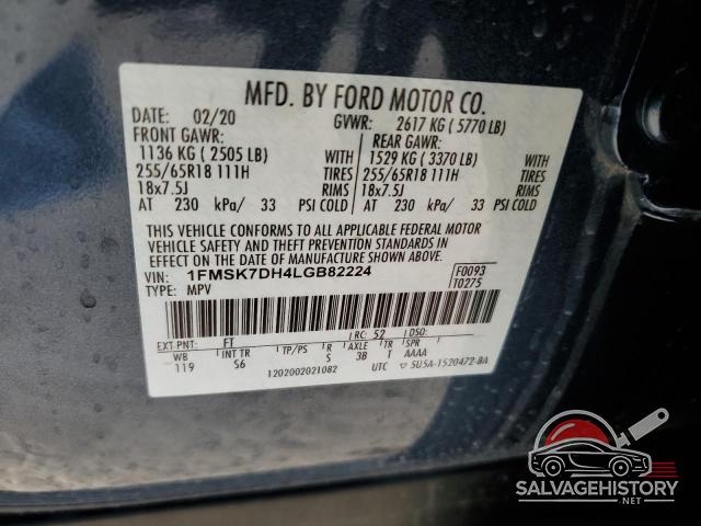 1FMSK7DH4LGB82224 2020 FORD EXPLORER photo no. 13