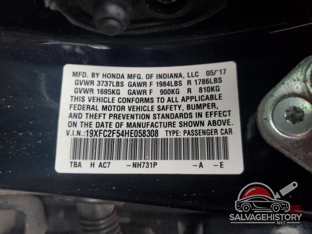 19XFC2F54HE058308 2017 HONDA CIVIC photo no. 12