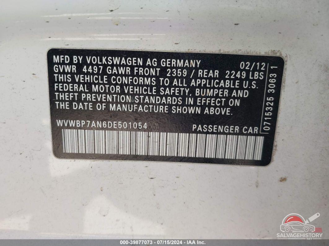 WVWBP7AN6DE501054 2013 VOLKSWAGEN CC photo no. 9