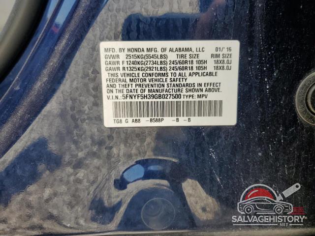 5FNYF5H39GB027500 2016 HONDA PILOT photo no. 13