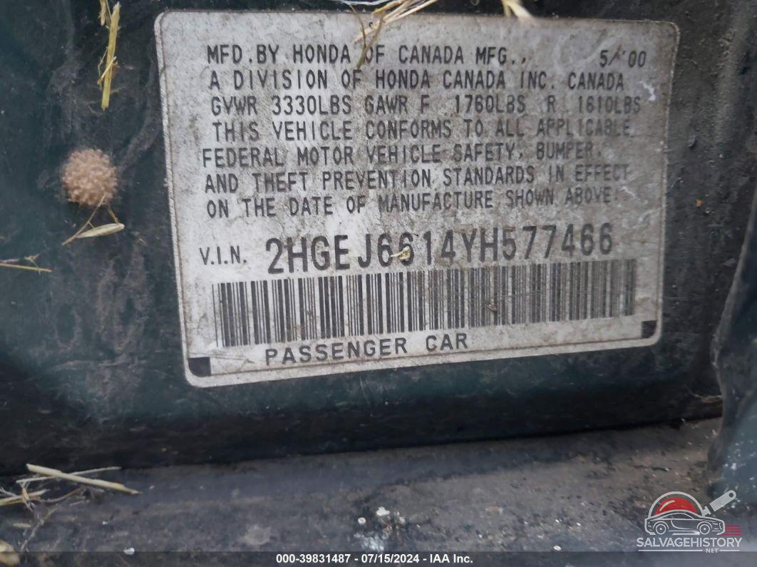 2HGEJ6614YH577466 2000 HONDA CIVIC photo no. 9
