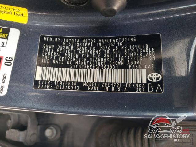 5YFBURHE8GP563931 2016 TOYOTA COROLLA photo no. 12