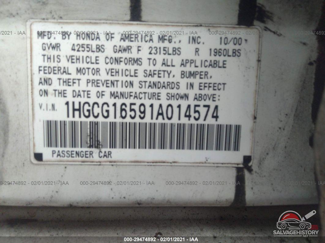 1HGCG16591A014574 2001 HONDA ACCORD SDN photo no. 9