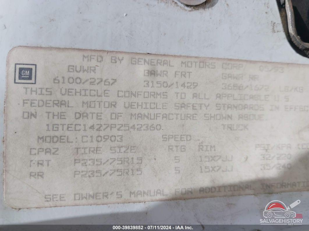 1GTEC14Z7PZ542360 1993 GMC SIERRA photo no. 9