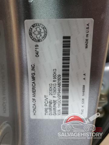 1HGCV2F94KA801609 2019 HONDA ACCORD photo no. 12