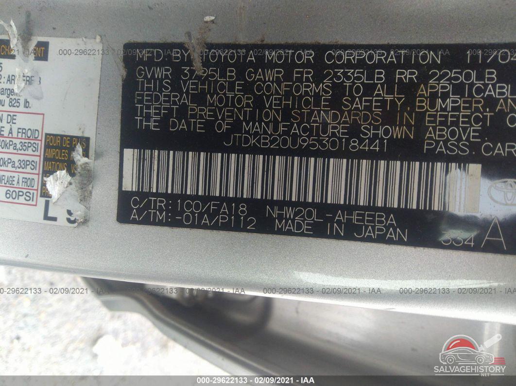JTDKB20U953018441 2005 TOYOTA PRIUS photo no. 9