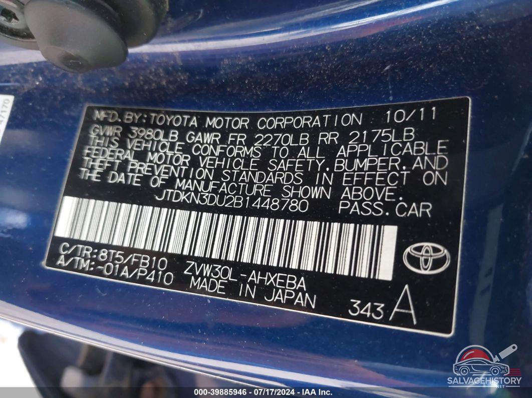 JTDKN3DU2B1448780 2011 TOYOTA PRIUS photo no. 9