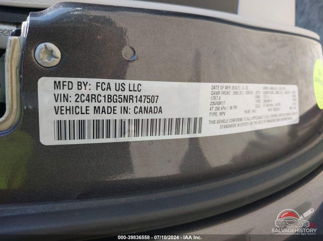 2C4RC1BG5NR147507 2022 CHRYSLER PACIFICA photo no. 9