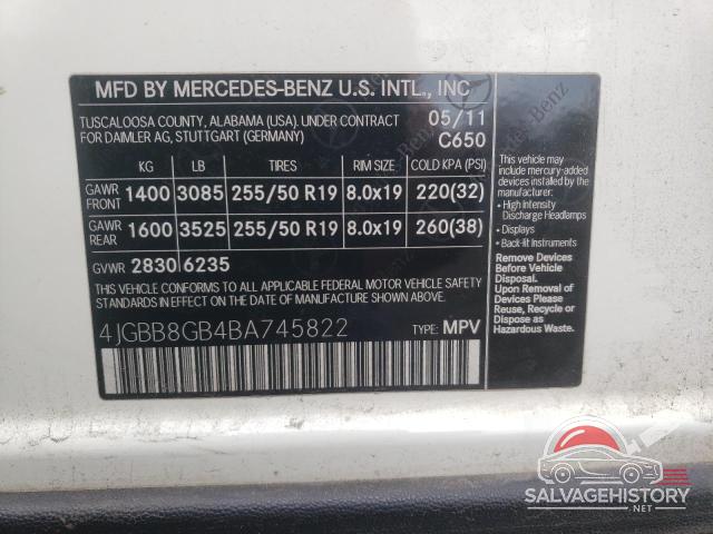 4JGBB8GB4BA745822 2011 MERCEDES-BENZ M-CLASS photo no. 12